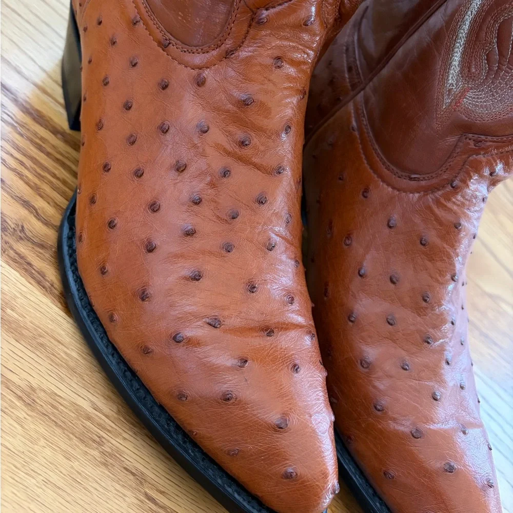 Men’s Cowboy Ostrich Boots Men’s Size 27.5 Mex 9 US Embroidered Made in Mexico - Picture 2 of 8